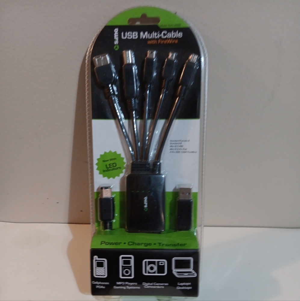 SIMA USB Multi-Cable w/ FireWire Power Charge Transfer Pwr 5 Items At Once, NWT